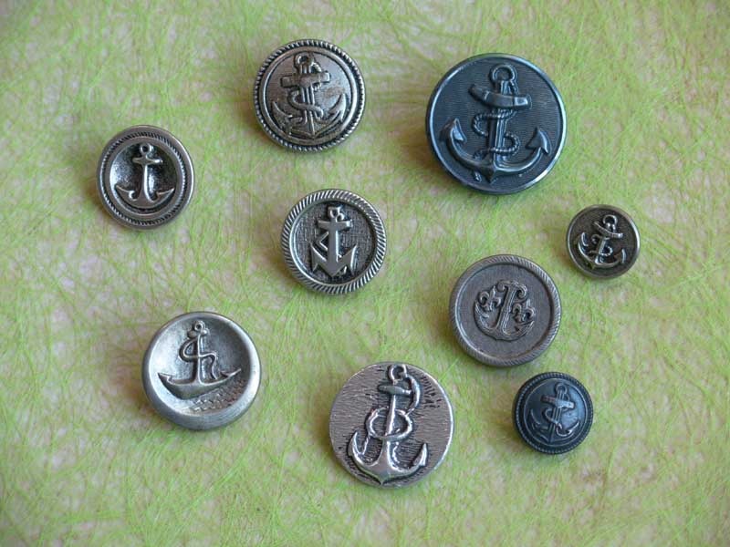 Boutons de couleur argentée - Ancre marine