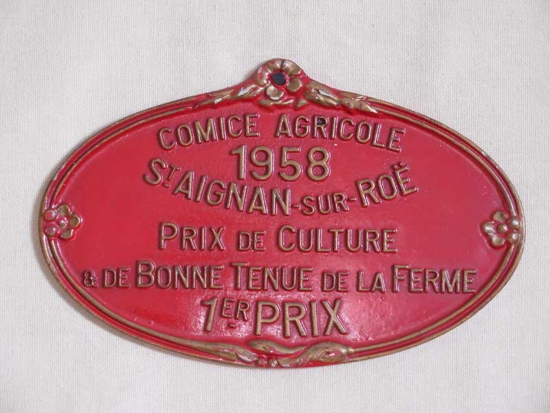 Plaque de concours agricole culture 1958