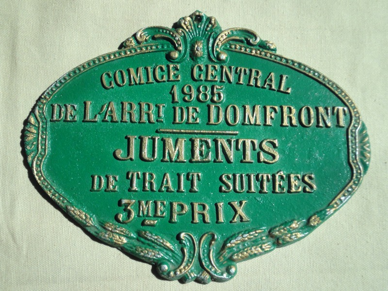 Plaque de concours agricole juments 1985