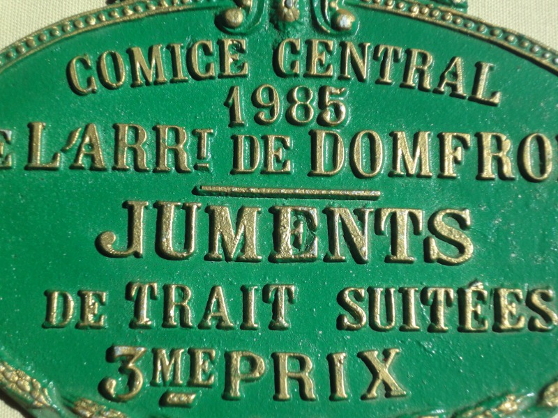 Plaque de concours agricole juments 1985